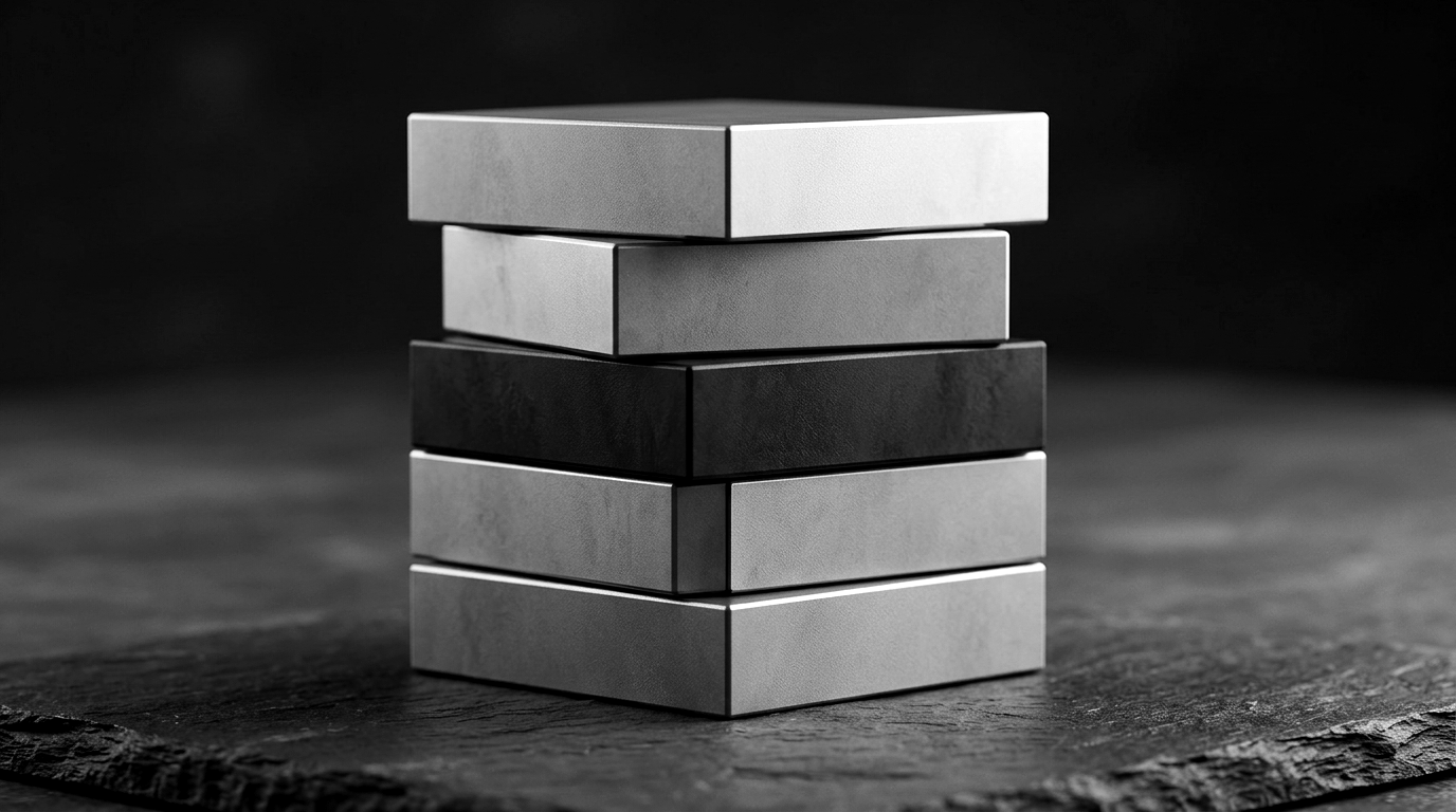 A layered stack representing the security half of a commissioning handover dossier: test reports, SBOM, credential-rotation record, update procedure, disclosure contact.