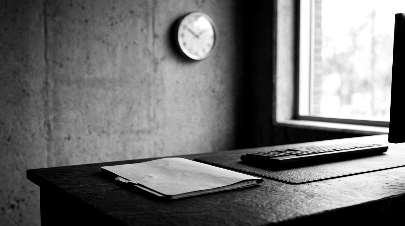 A calm industrial security operations room at the moment a live exploit is confirmed, a wall clock reading the start of a countdown, analysts working methodically rather than in panic